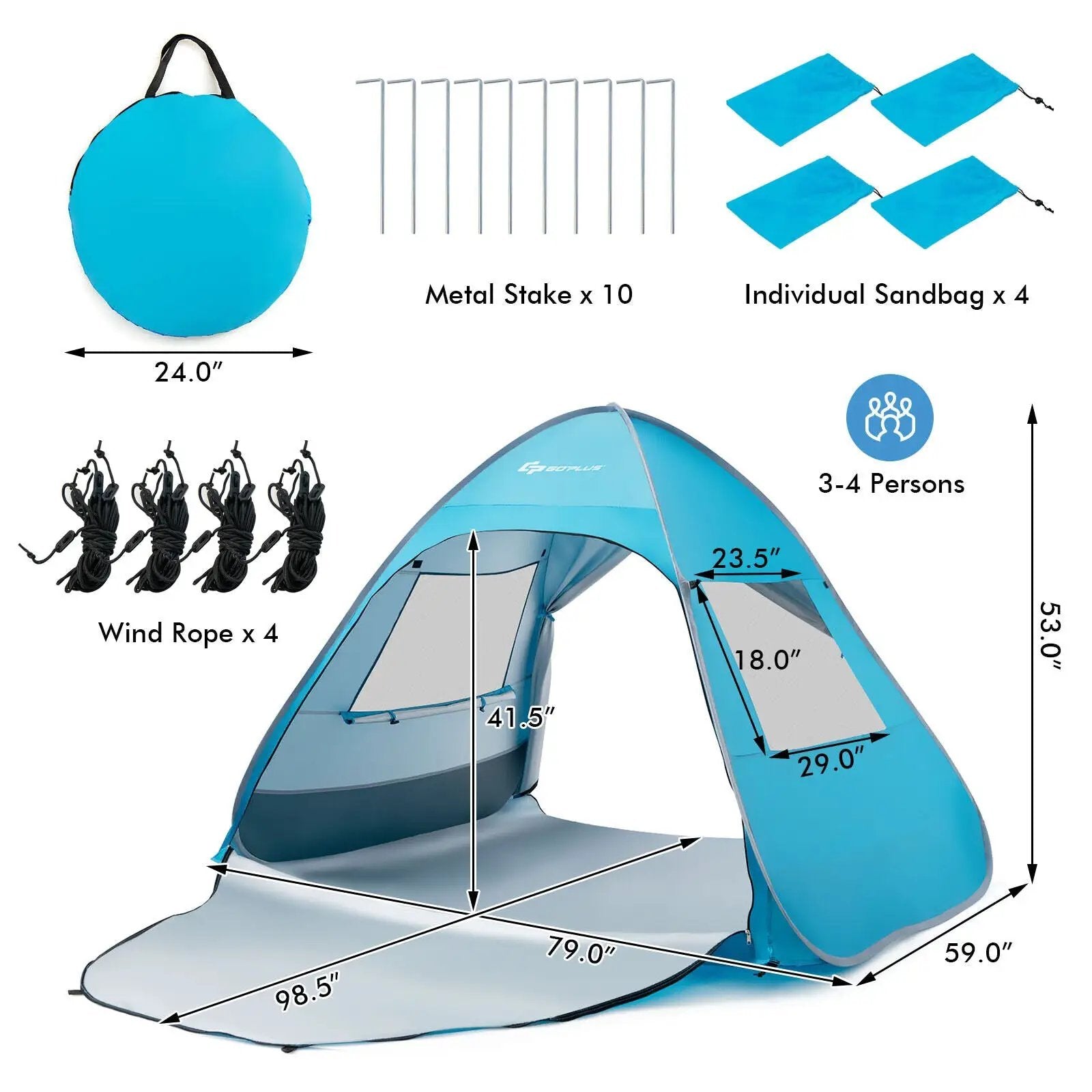 Automatic Pop-up Beach Tent with Carrying Bag-Blue by DirectDeals