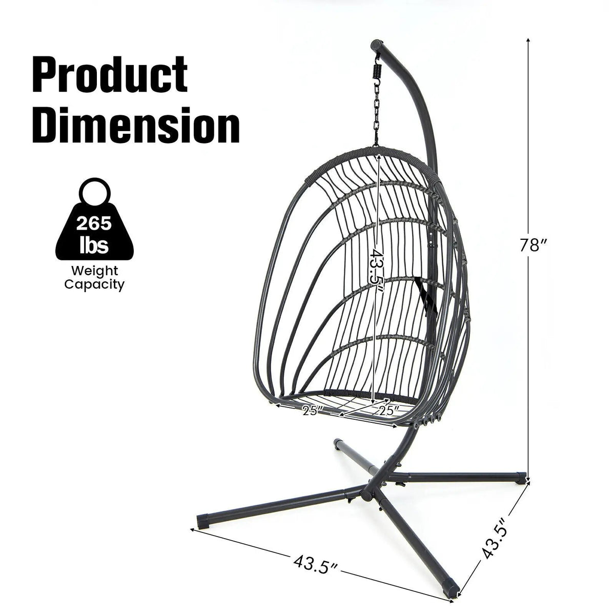 Hanging Folding Egg Chair with Stand Soft Cushion Pillow Swing Hammock, photo 10 of 24