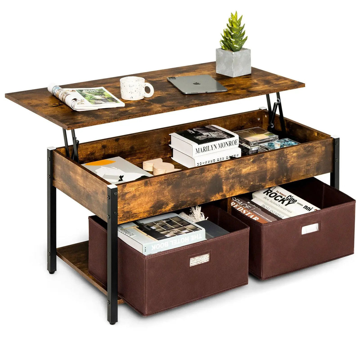 Lift Top Coffee Table Central Table with Drawers and Hidden Compartment for Living Room, photo 7 of 24