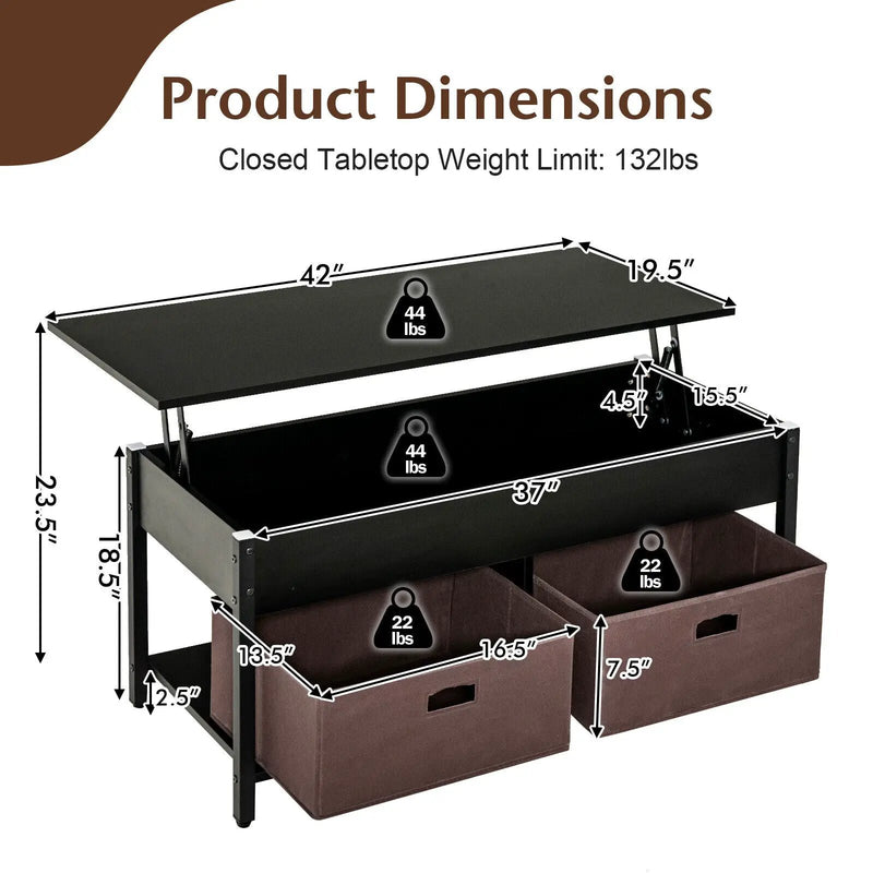 Lift Top Coffee Table Central Table with Drawers and Hidden Compartment for Living Room by DirectDeals