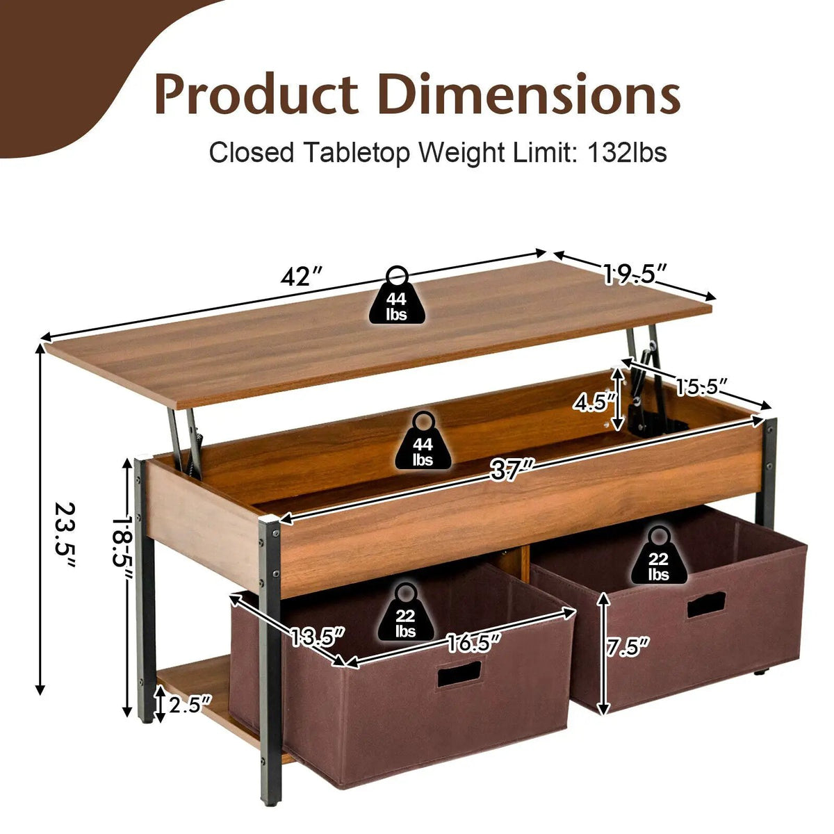 Lift Top Coffee Table Central Table with Drawers and Hidden Compartment for Living Room, photo 11 of 24