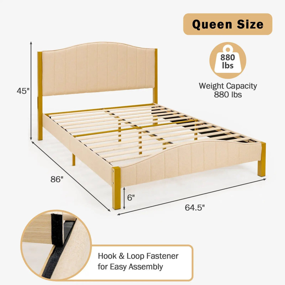 Full/Queen Size Upholstered Bed Frame with Quilted Headboard, photo 4 of 9