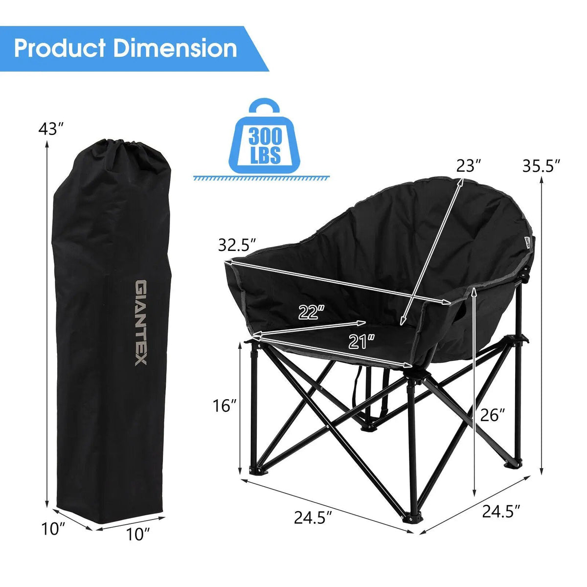 Folding Camping Moon Padded Chair with Carrying Bag, photo 10 of 11