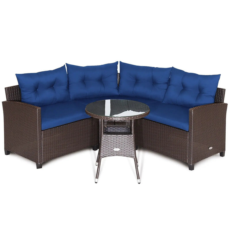 4 Pieces Patio Rattan Furniture Set Cushioned Sofa Glass Table by DirectDeals