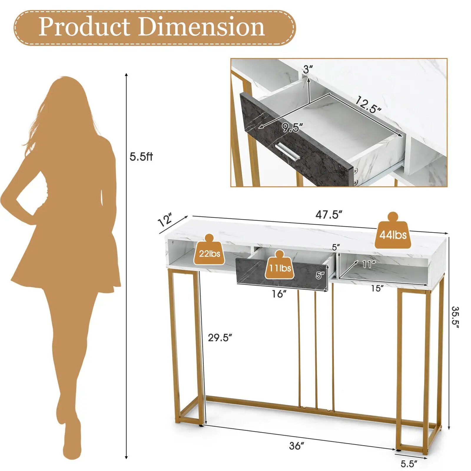Narrow Long Sofa Table for Living Room-White by DirectDeals