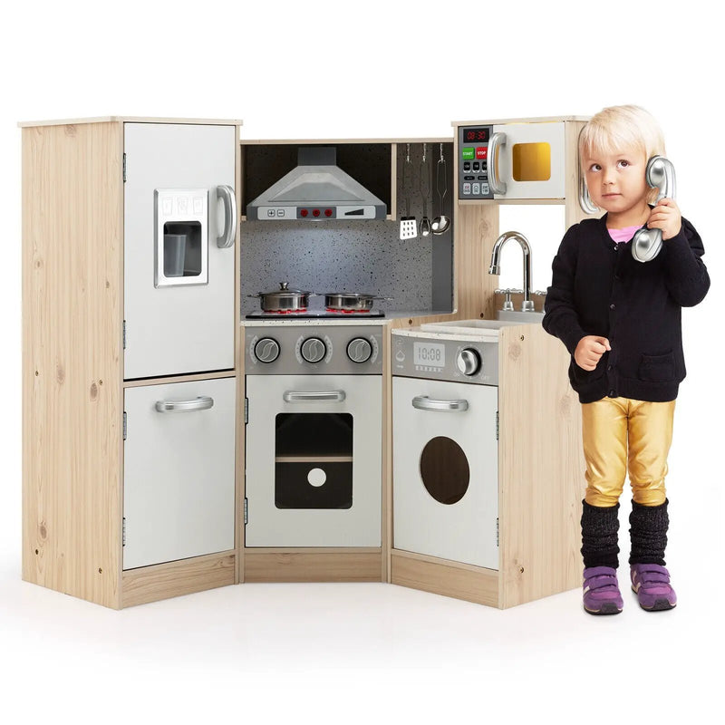Kids Corner Wooden Kitchen Playset with Cookware Accessories by DirectDeals