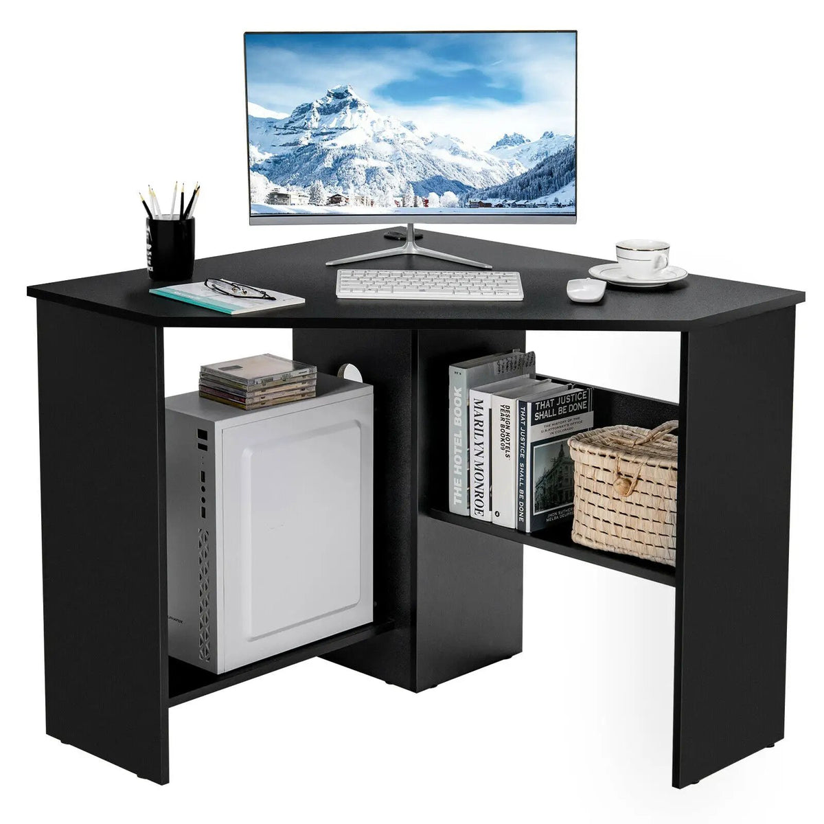 Corner Computer Desk with Storage Shelf - Triangle Design, photo 4 of 11