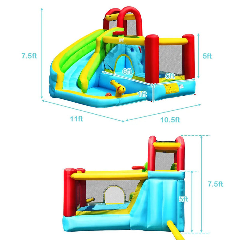6-in-1 Inflatable Bounce House with Climbing Wall and Basketball Hoop without Blower by DirectDeals