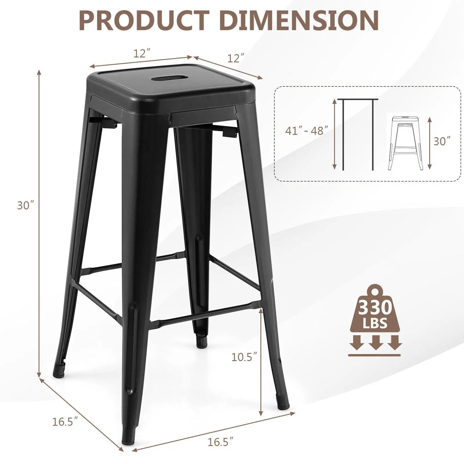 30 Inch Bar Stools Set of 4 with Square Seat and Handling Hole by DirectDeals