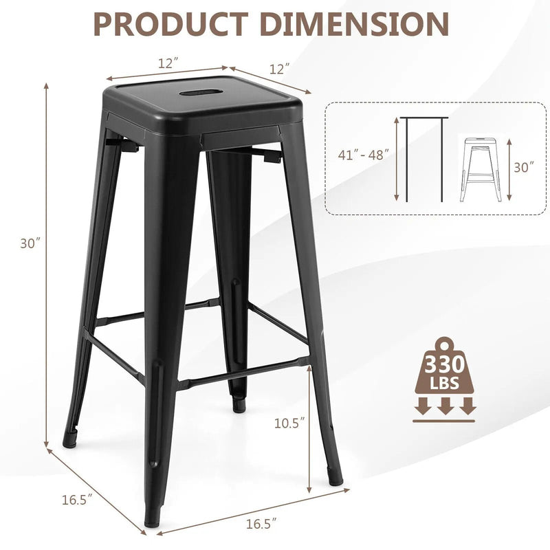 30 Inch Bar Stools Set of 4 with Square Seat and Handling Hole by DirectDeals