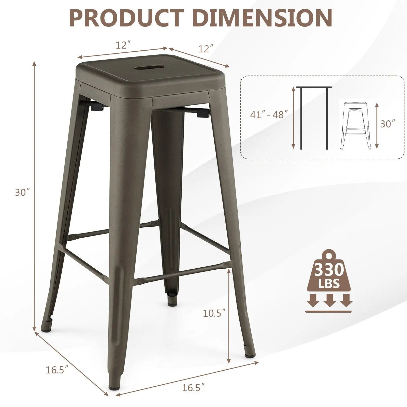 30 Inch Bar Stools Set of 4 with Square Seat and Handling Hole by DirectDeals
