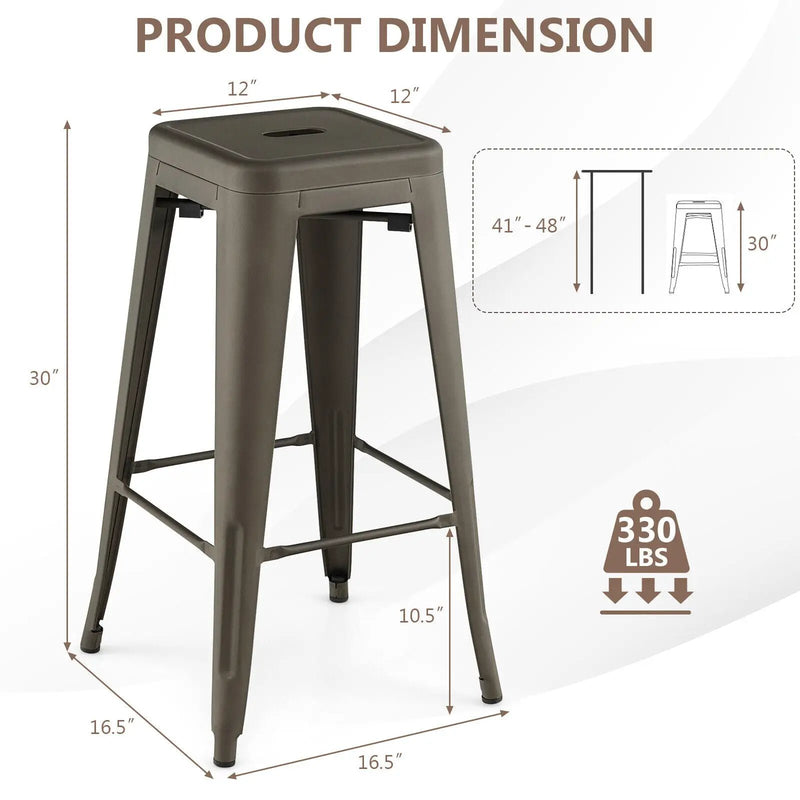 30 Inch Bar Stools Set of 4 with Square Seat and Handling Hole by DirectDeals