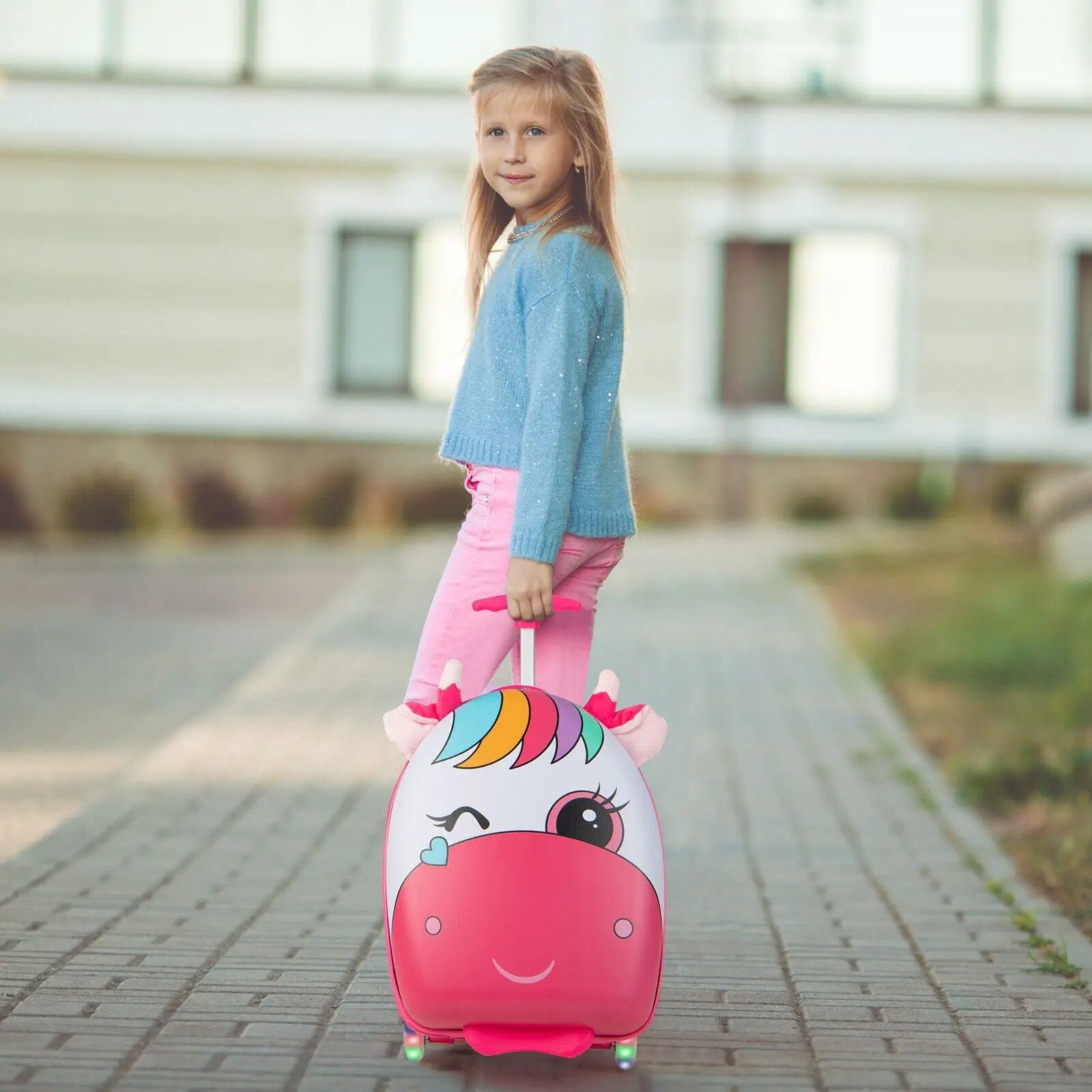 16 Inch Kids Rolling Luggage with 2 Flashing Wheels and Telescoping Handle by DirectDeals