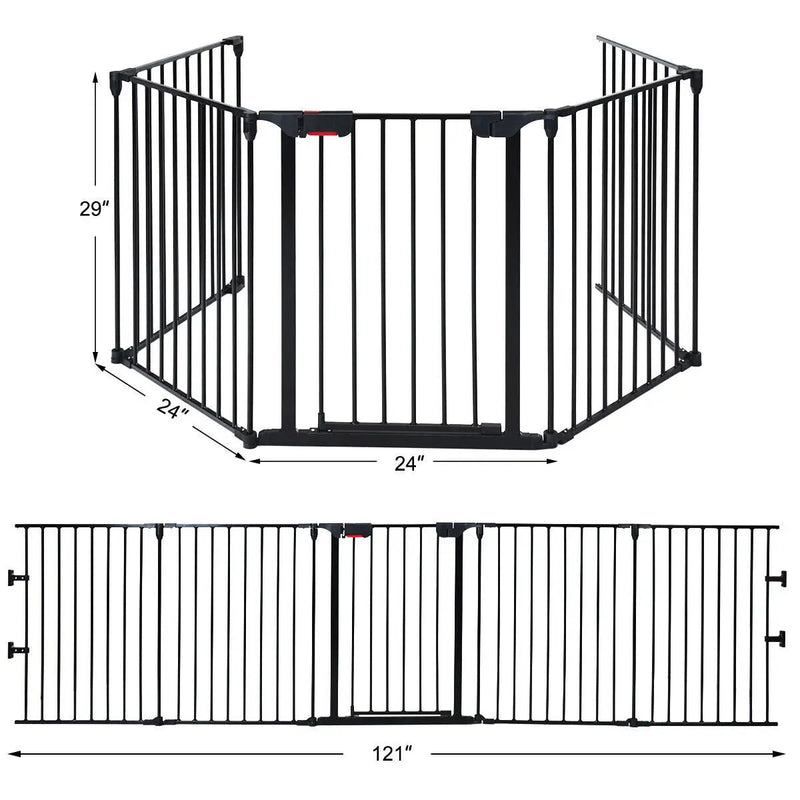 115 Inch Length 5 Panel Adjustable Wide Fireplace Fence by DirectDeals