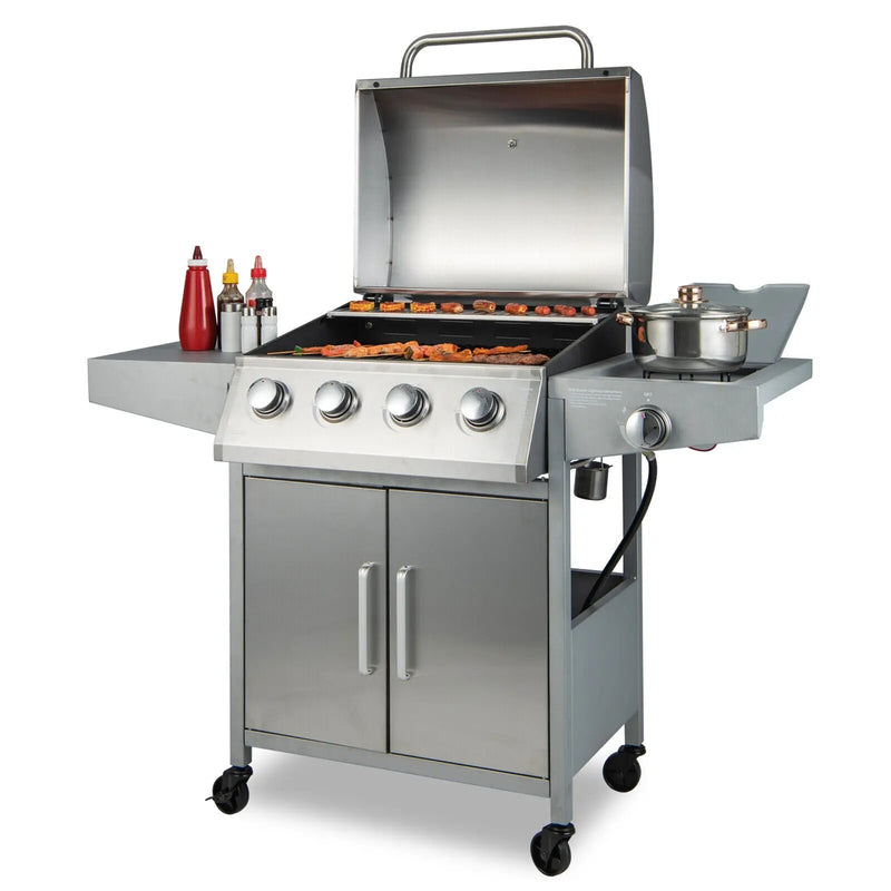 50000BTU 5-Burner Propane Gas Grill with Side Burner and 2 Prep Tables-Silver by DirectDeals