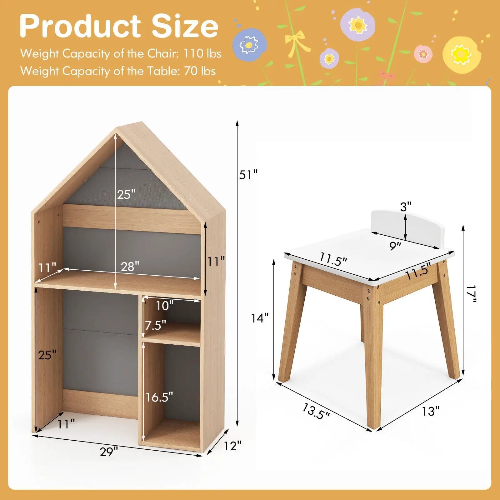 2-in-1 Kids House-Shaped Table and Chair Set-Gray by DirectDeals