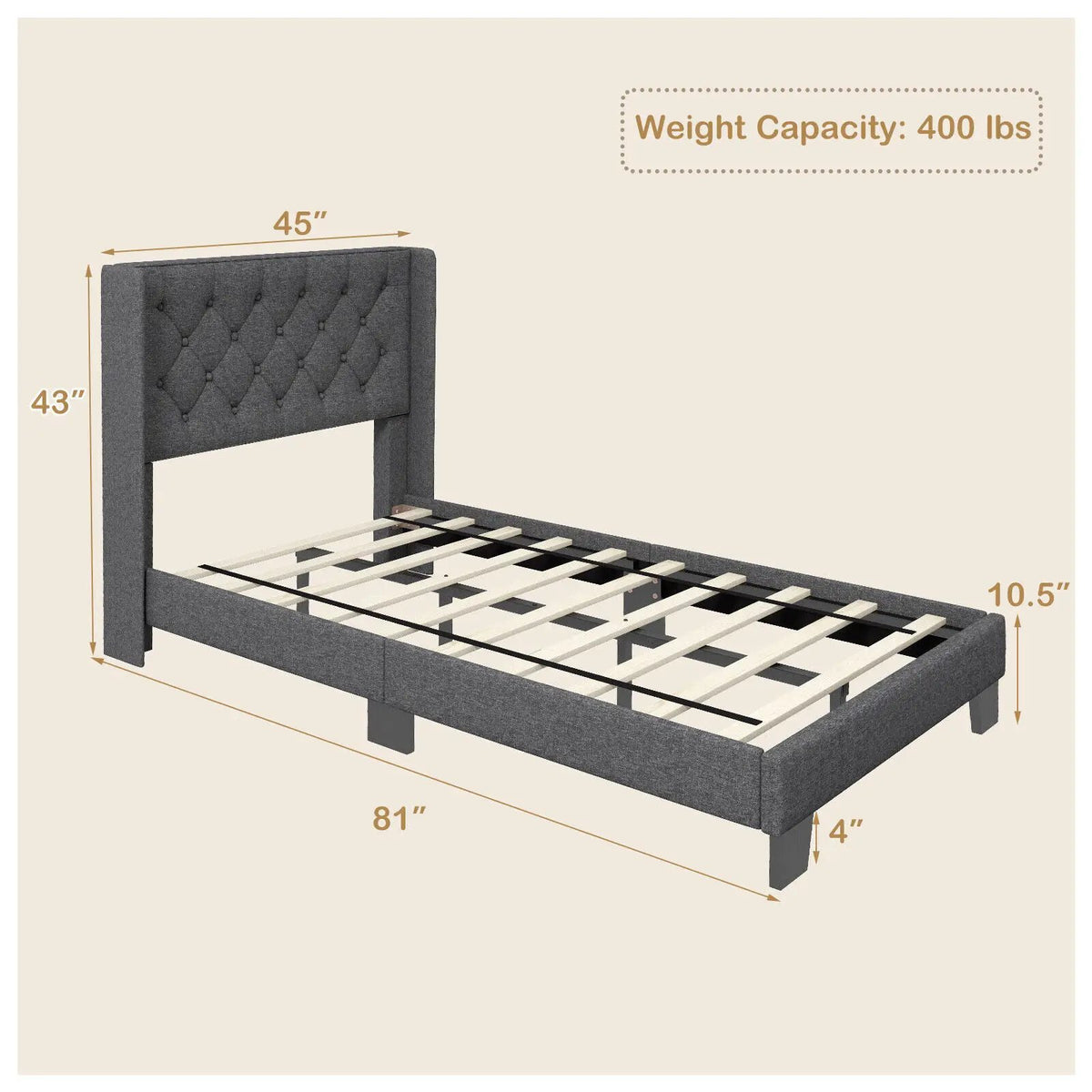 Twin/Full/Queen Size Upholstered Platform Bed with Button Tufted Headboard, photo 5 of 10