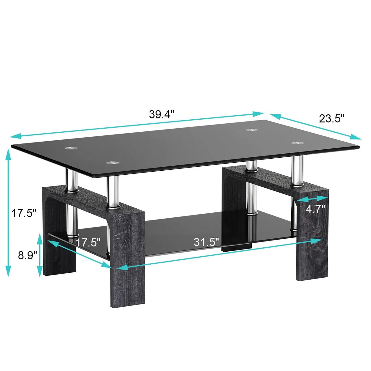 Rectangular Tempered Glass Coffee Table with Shelf, photo 18 of 32