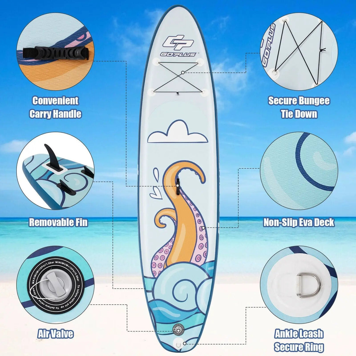 11 ft Inflatable Stand Up Paddle Board Surfboard with Aluminum Paddle Pump, photo 10 of 16