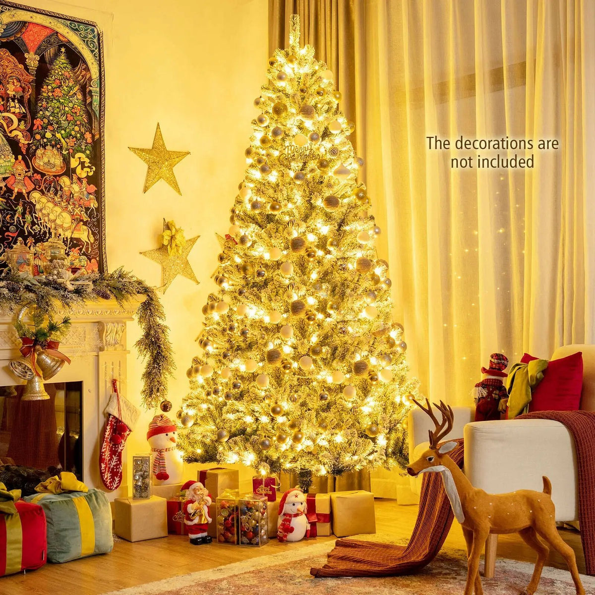 6 Feet Pre-lit Snow Flocked Hinged Christmas Tree with 928 Tips and Metal Stand, photo 6 of 10