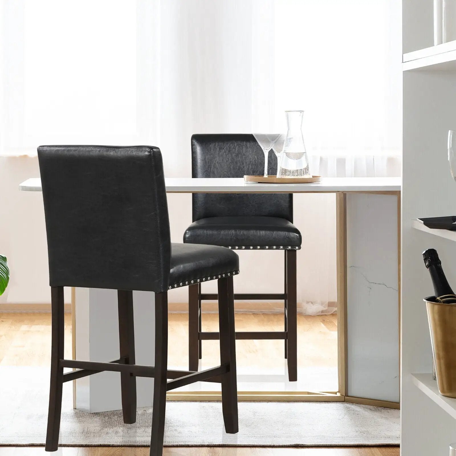 Set of 2 Linen Fabric Bar Stools with Back for Kitchen Island by DirectDeals