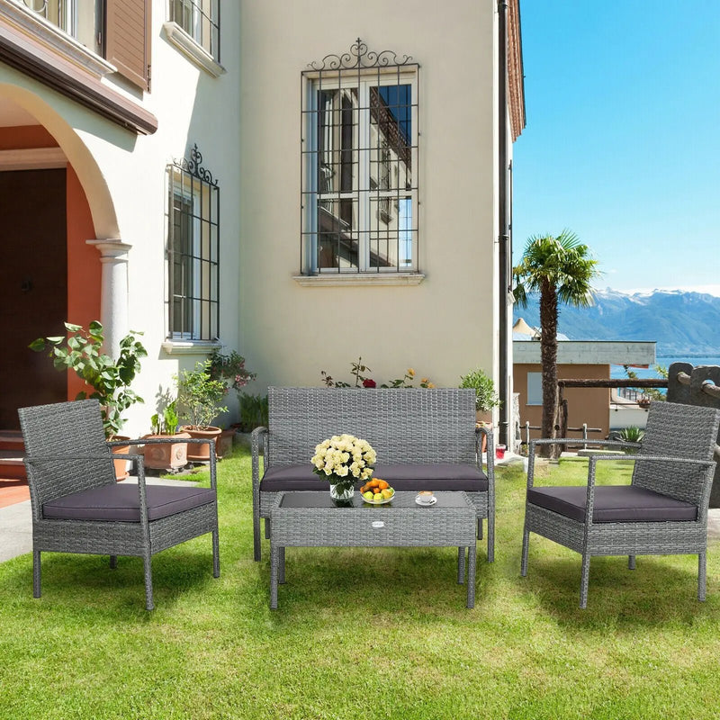 4 Pieces Outdoor Rattan Conversation Set with Comfortable Cushion by DirectDeals