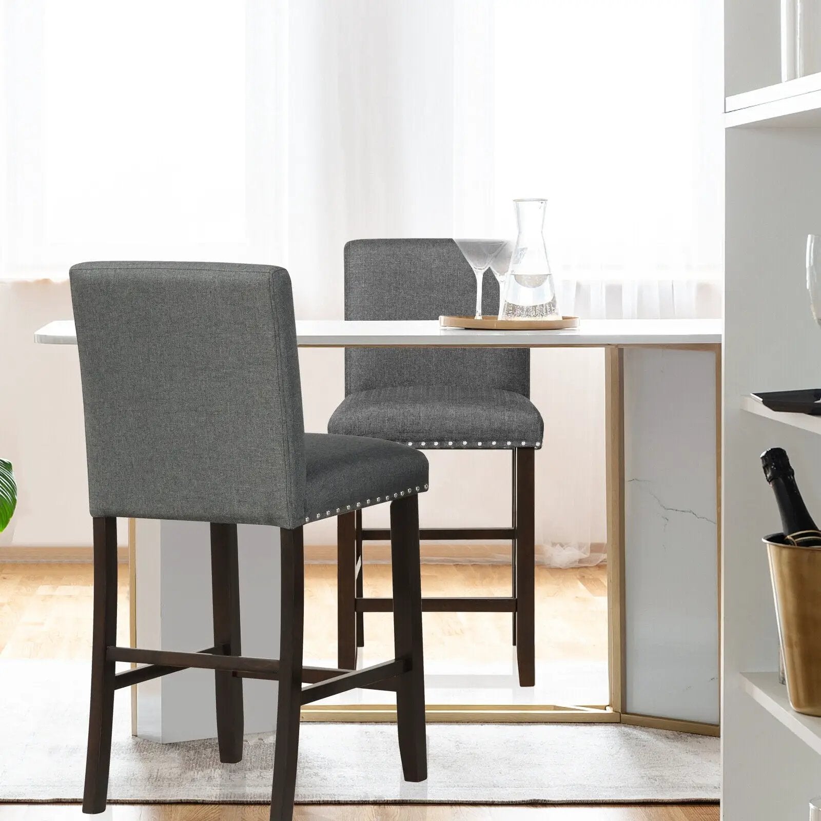 Set of 2 Linen Fabric Bar Stools with Back for Kitchen Island by DirectDeals