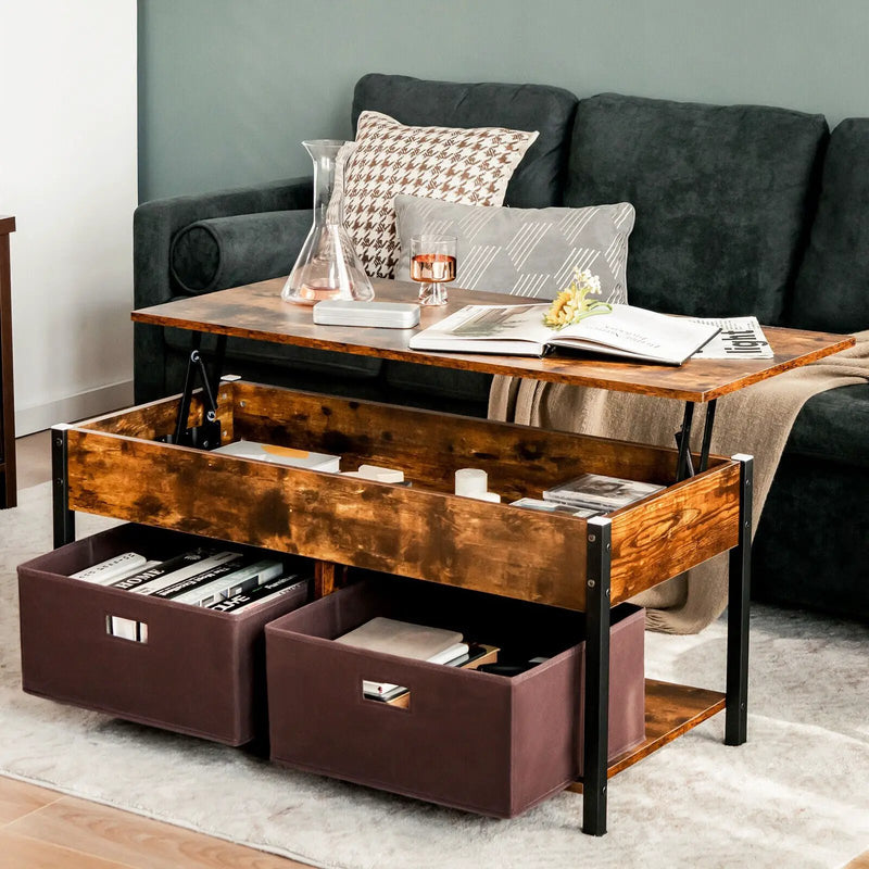 Lift Top Coffee Table Central Table with Drawers and Hidden Compartment for Living Room by DirectDeals