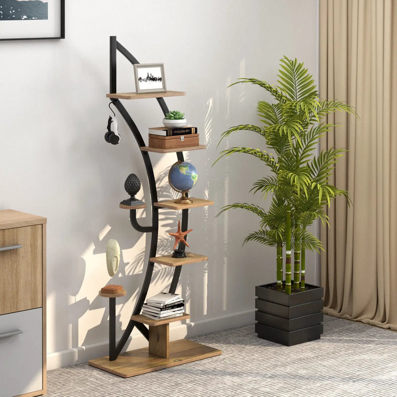 6-Tier 9 Potted Metal Plant Stand Holder Display Shelf with Hook-White by DirectDeals