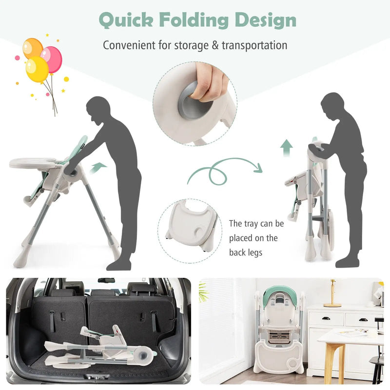 Baby Folding High Chair Dining Chair with Adjustable Height and Footrest by DirectDeals