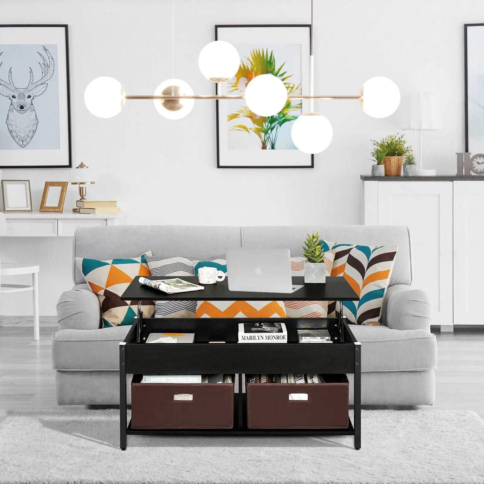Lift Top Coffee Table Central Table with Drawers and Hidden Compartment for Living Room by DirectDeals