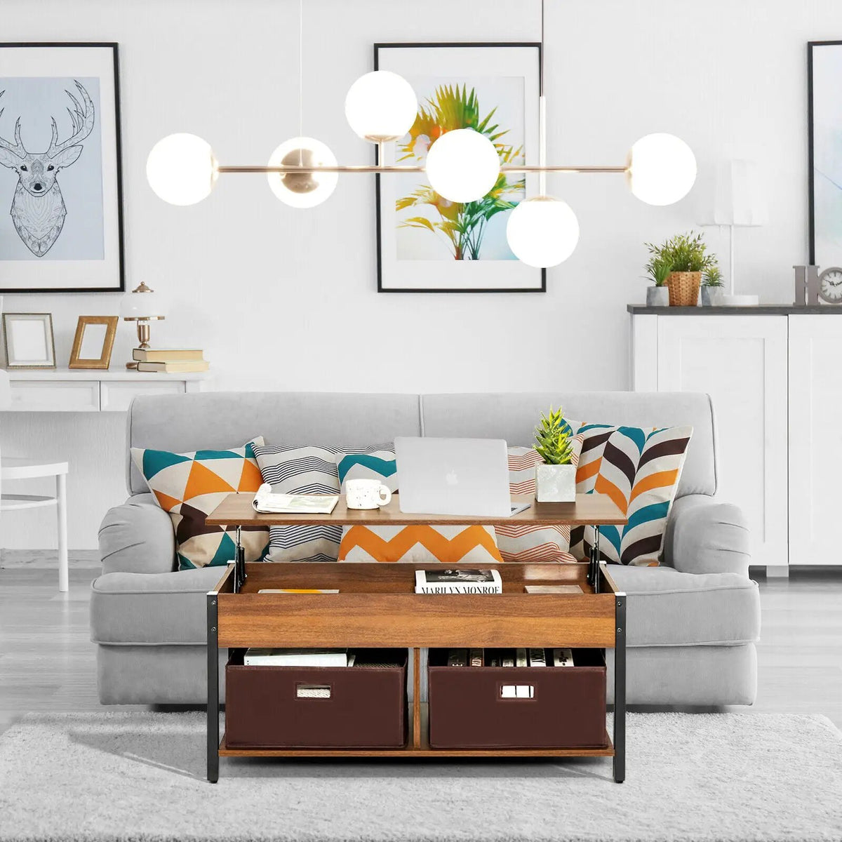 Lift Top Coffee Table Central Table with Drawers and Hidden Compartment for Living Room, photo 18 of 24