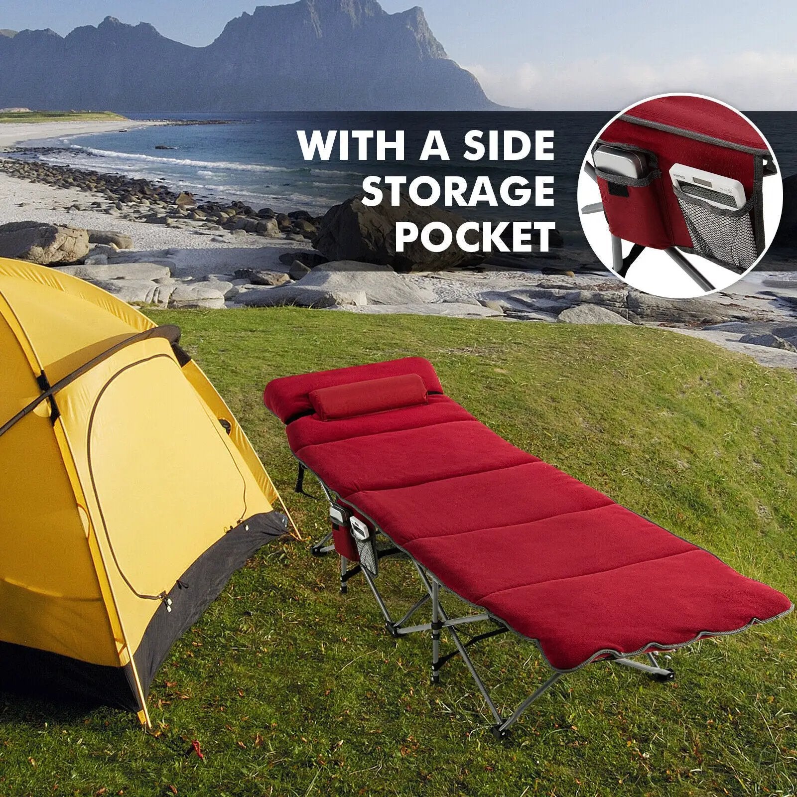 Folding Retractable Travel Camping Cot with Mattress and Carry Bag by DirectDeals