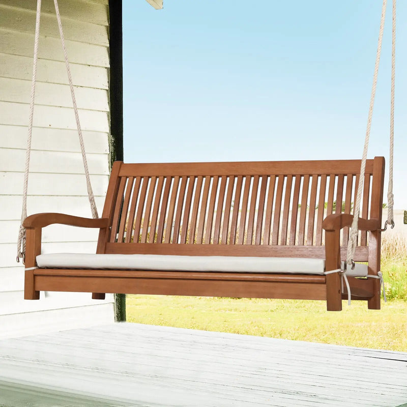 2-Person Hanging Porch Swing Wood Bench with Cushion Curved Back by DirectDeals