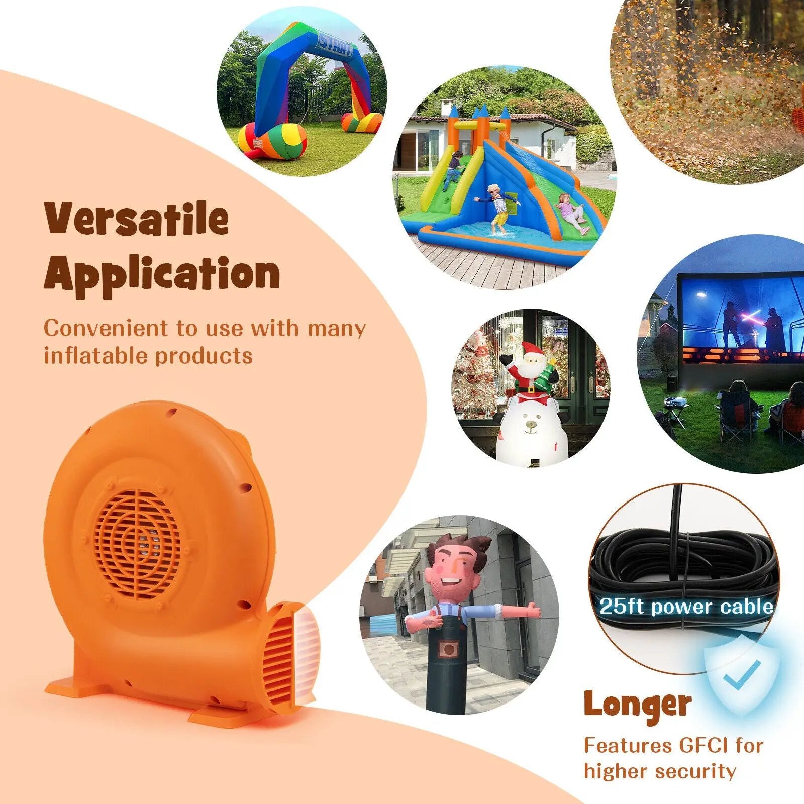 380W Air Blower (0.5HP) for Inflatables with 25 feet Wire and GFCI Plug by DirectDeals