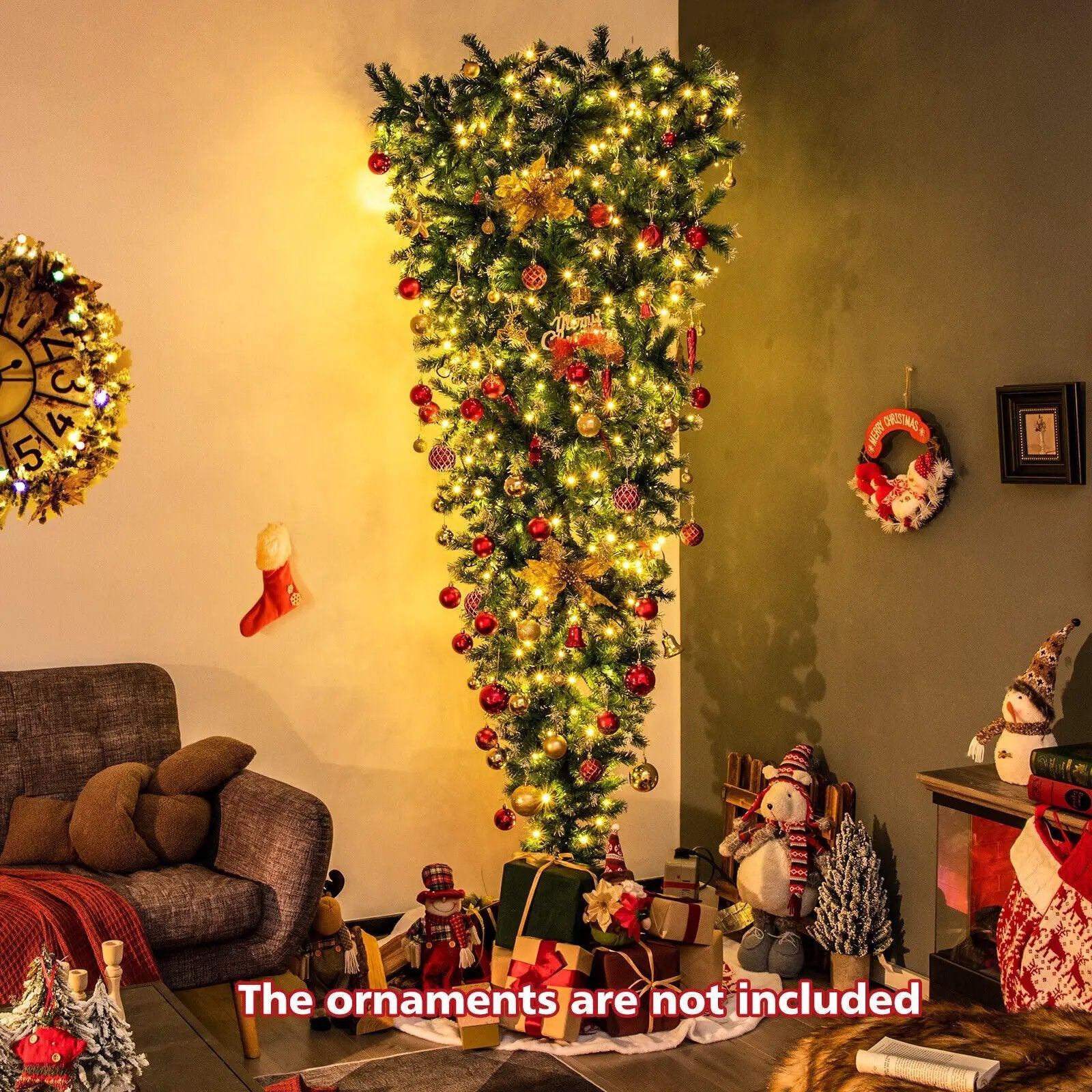 7.5 Feet Pre-Lit Snowy Upside Down Christmas Tree 1100 Tips by DirectDeals