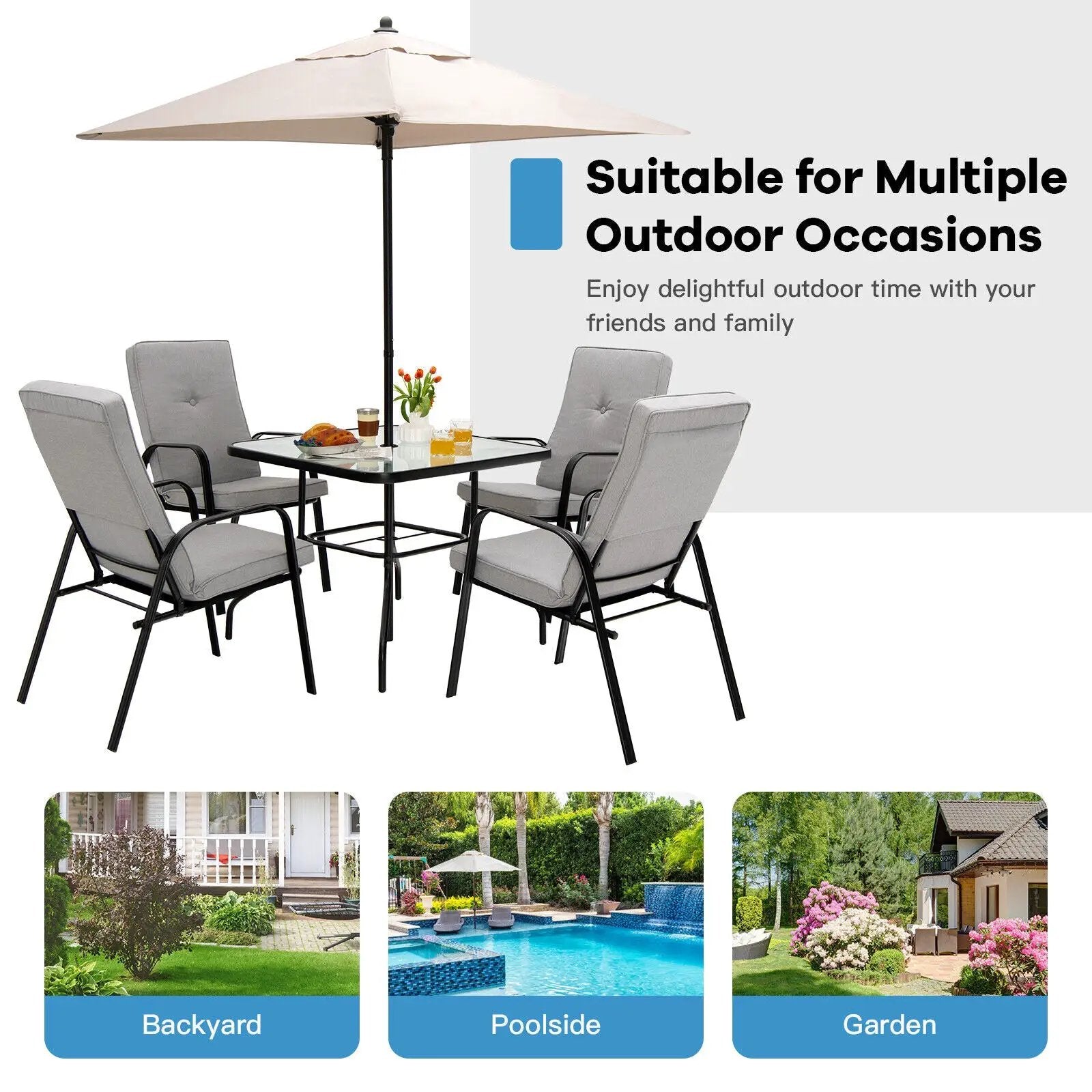 5 Feet Patio Square Market Table Umbrella Shelter with 4 Sturdy Ribs by DirectDeals