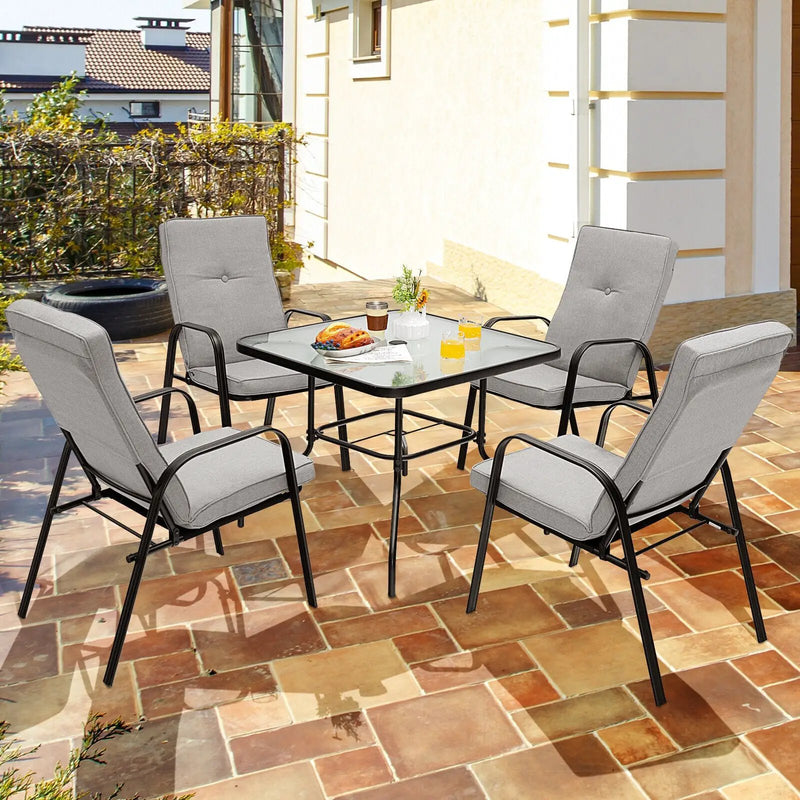 35 Inch Patio Dining Square Tempered Glass Table with Umbrella Hole by DirectDeals