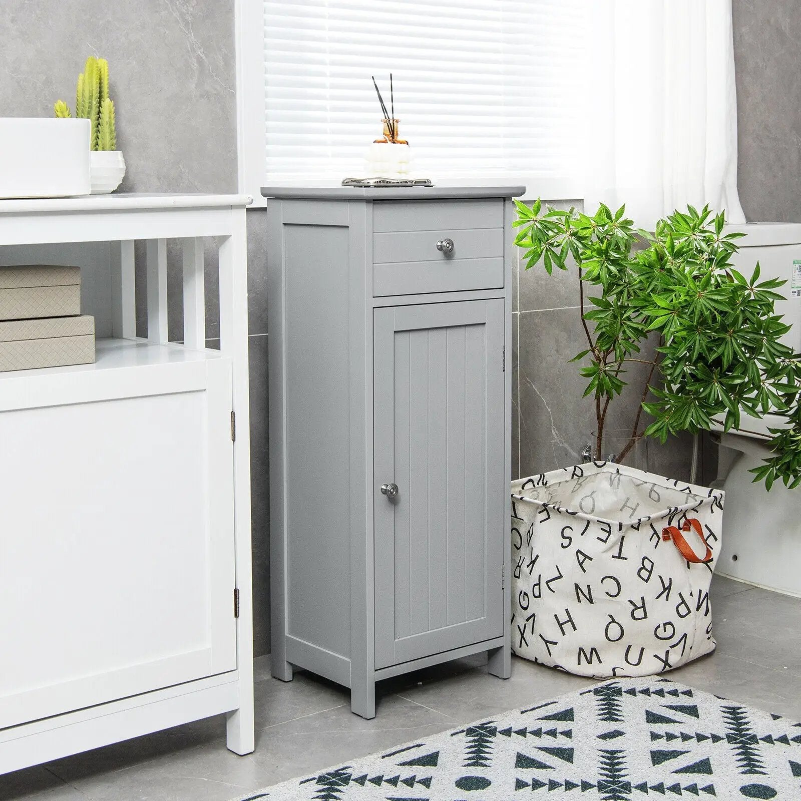 Wooden Bathroom Floor Storage Cabinet with Drawer and Shelf by DirectDeals