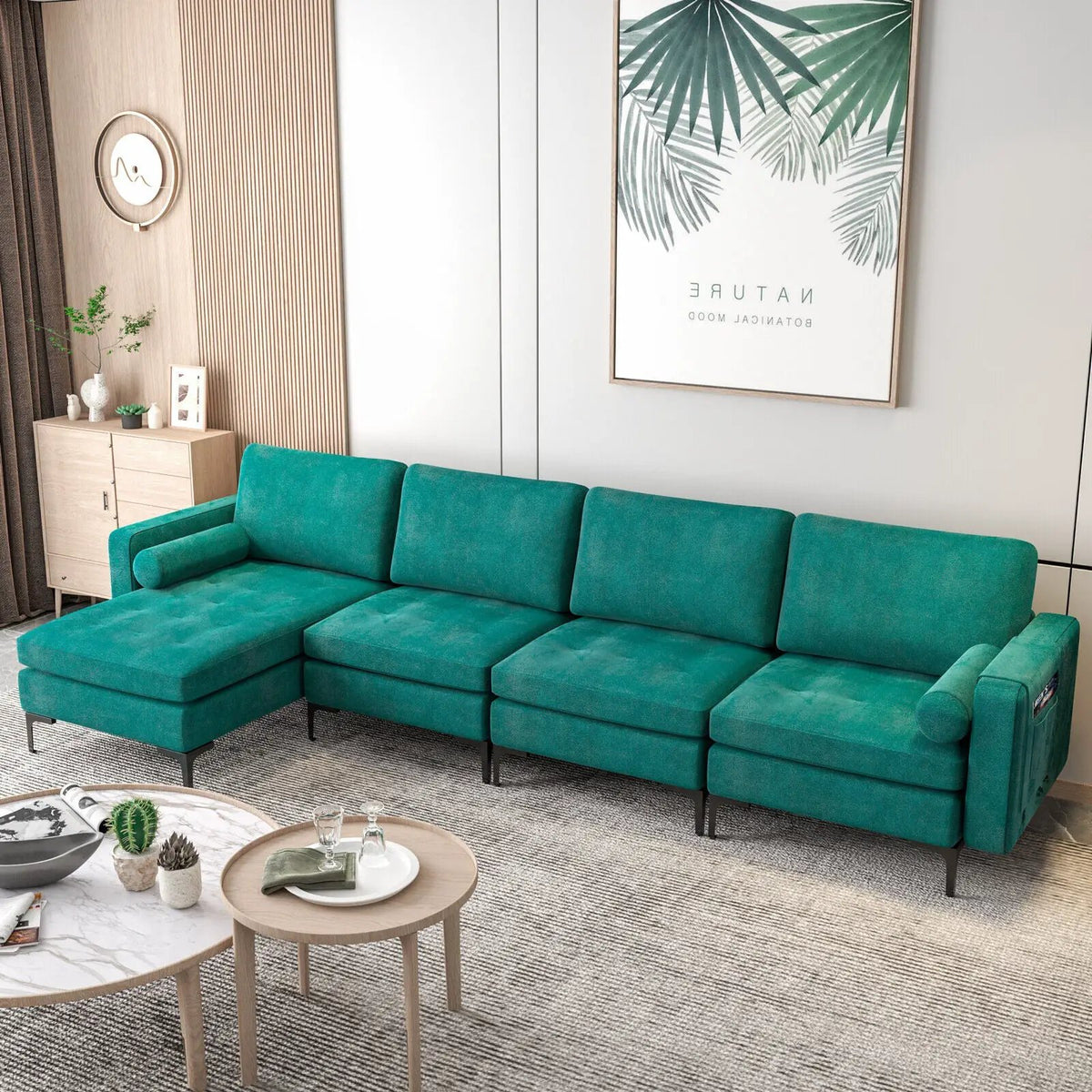 Modular L-shaped 4-Seat Sectional Sofa with Reversible Chaise and 2 USB Socket, photo 38 of 40