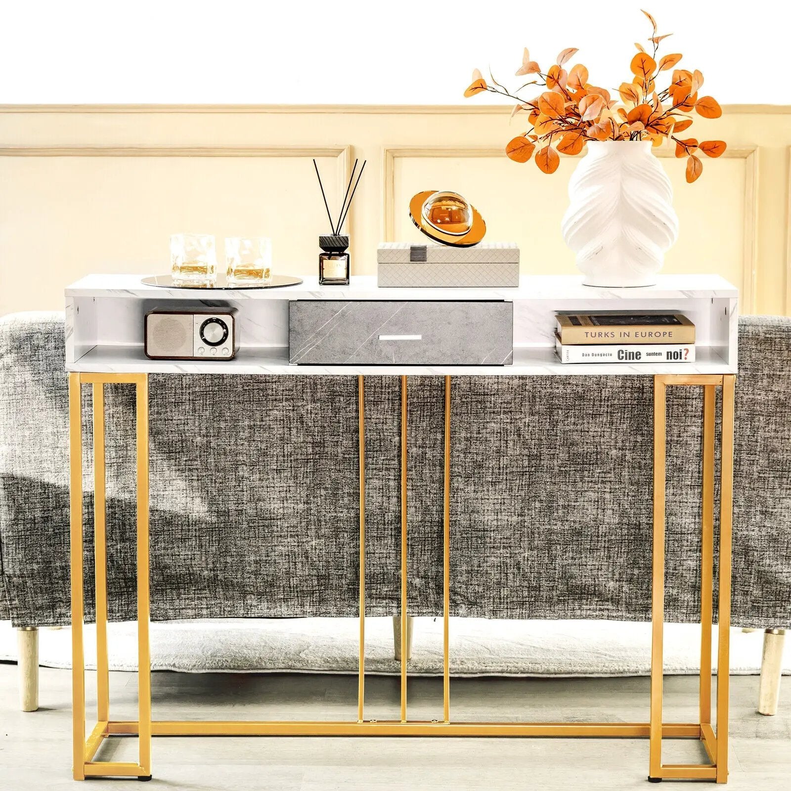 Narrow Long Sofa Table for Living Room-White by DirectDeals