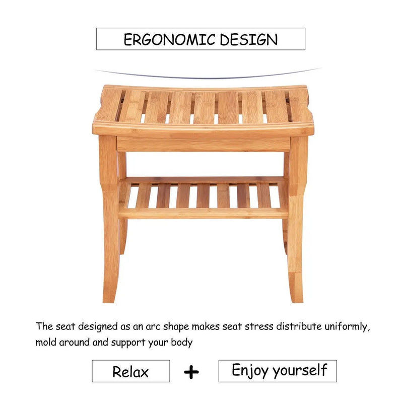 Bathroom Bamboo Shower Chair Bench with Storage Shelf by DirectDeals