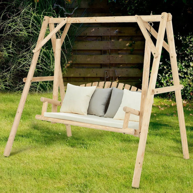 Outdoor Wooden Porch Bench Swing Chair with Rustic Curved Back by DirectDeals