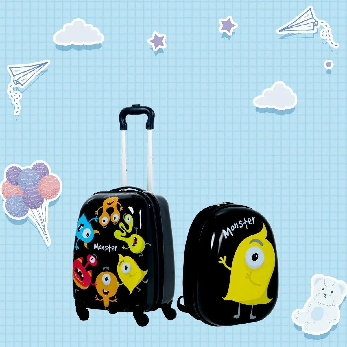 2 Pieces Kids Luggage Set 12 Inch Backpack and 16 Inch Rolling Suitcase by DirectDeals