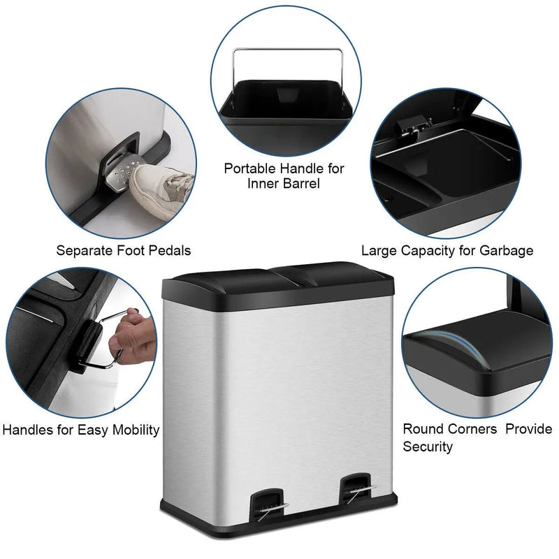 16 Gallon Dual Step Stainless Steel Double Bucket Trash Can by DirectDeals
