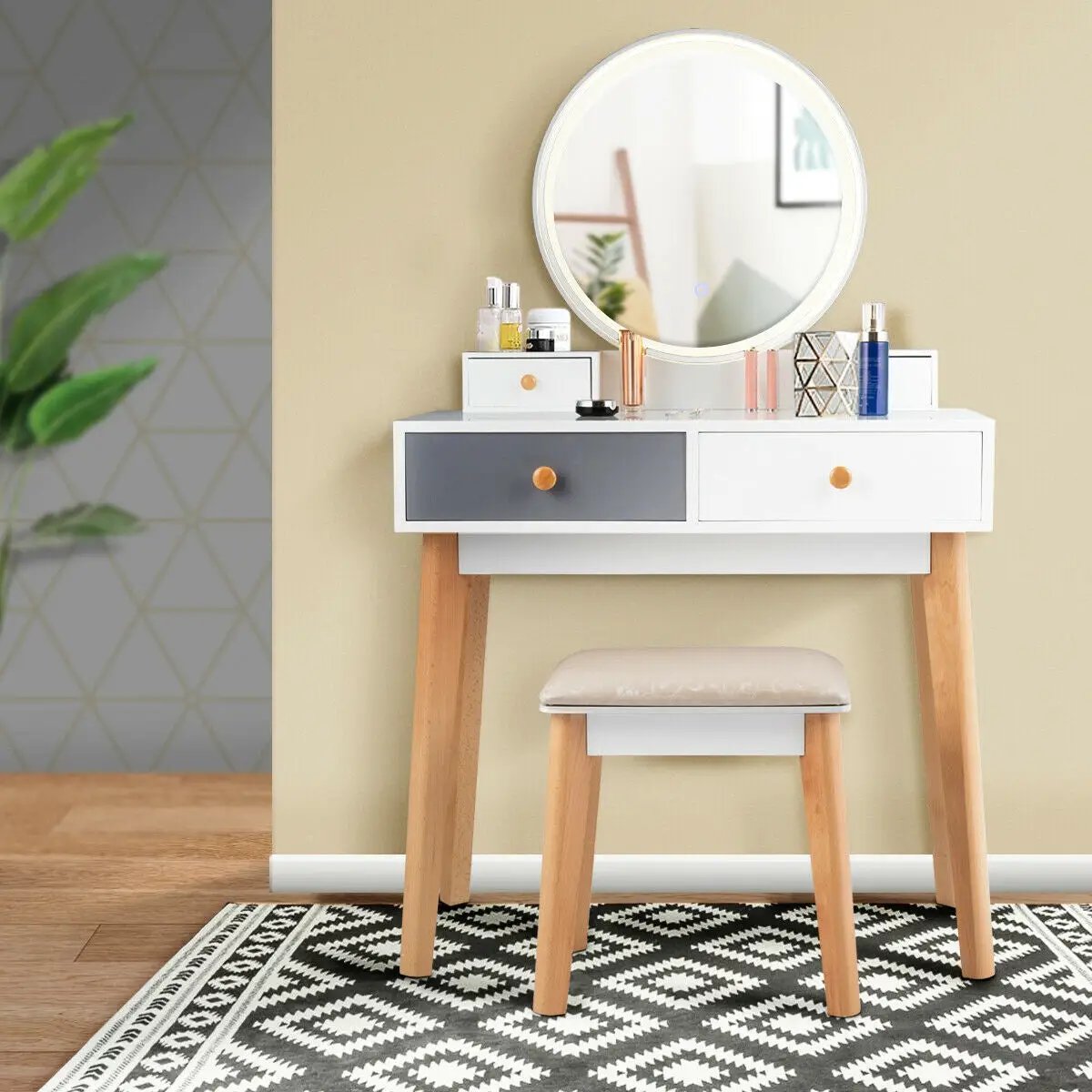 Makeup Dressing Table with 4 Drawers and Lighted Mirror by DirectDeals