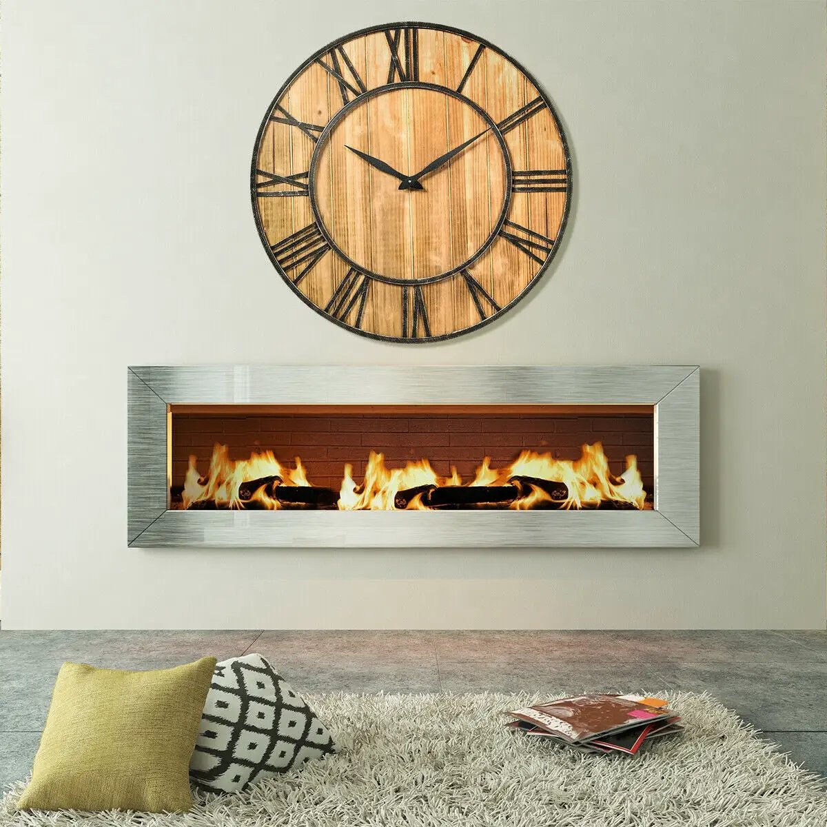 27 Inch Round Wall Clock Decorative Wooden Silent Clock with Battery by DirectDeals