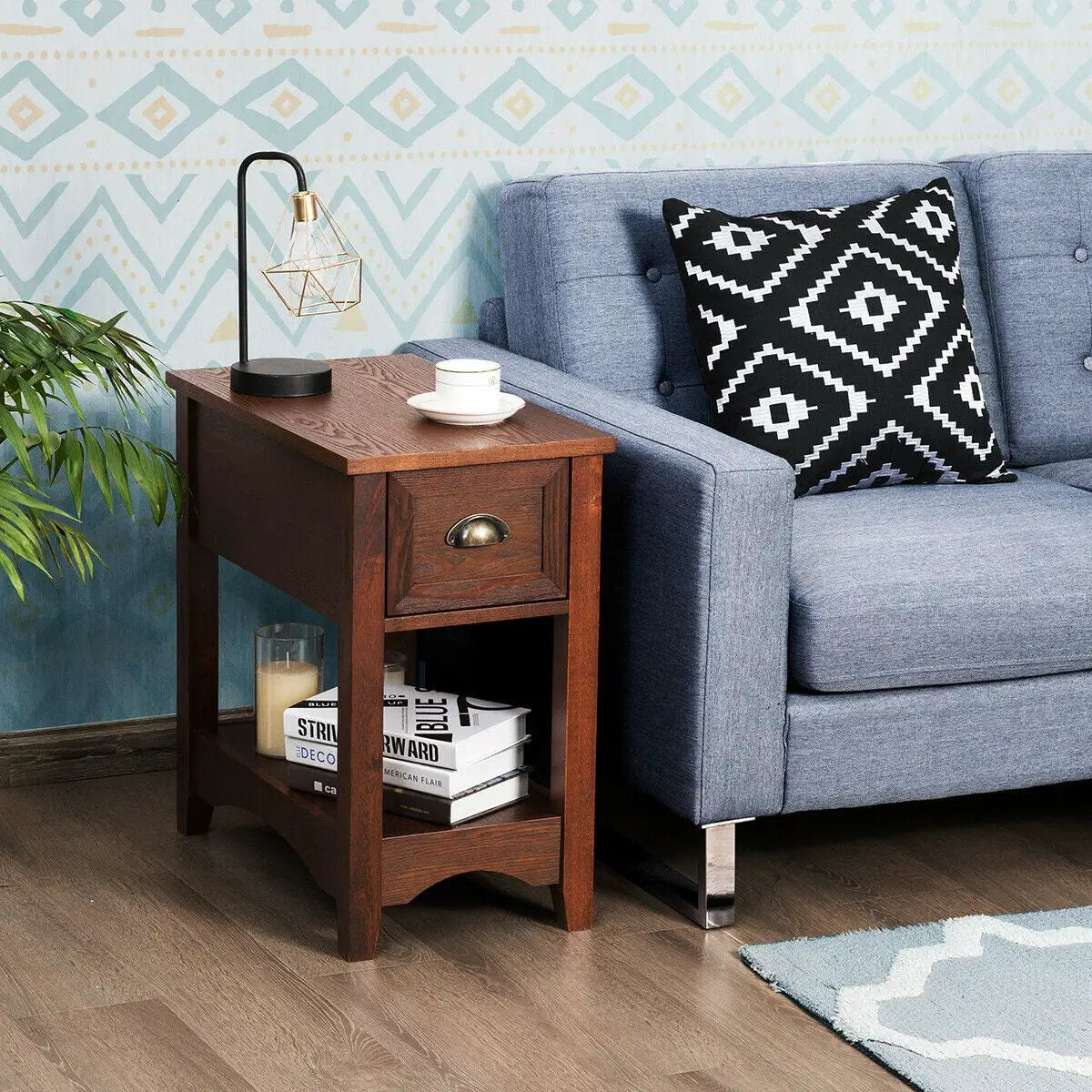 Contemporary Chair Side End Table Compact Table with Drawer Nightstand