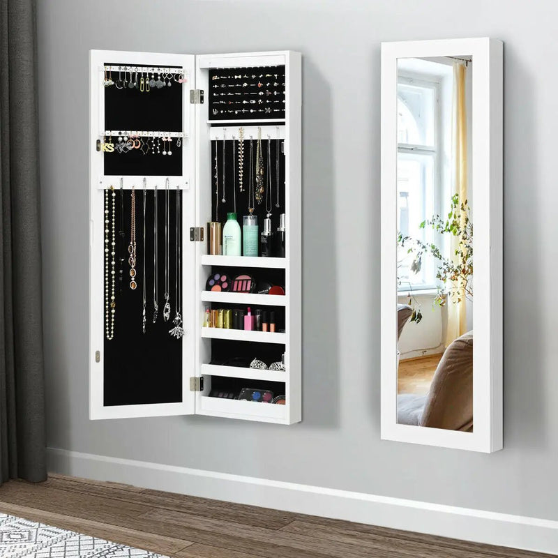 Wall And Door Mirrored Jewelry Cabinet With LED Light by DirectDeals
