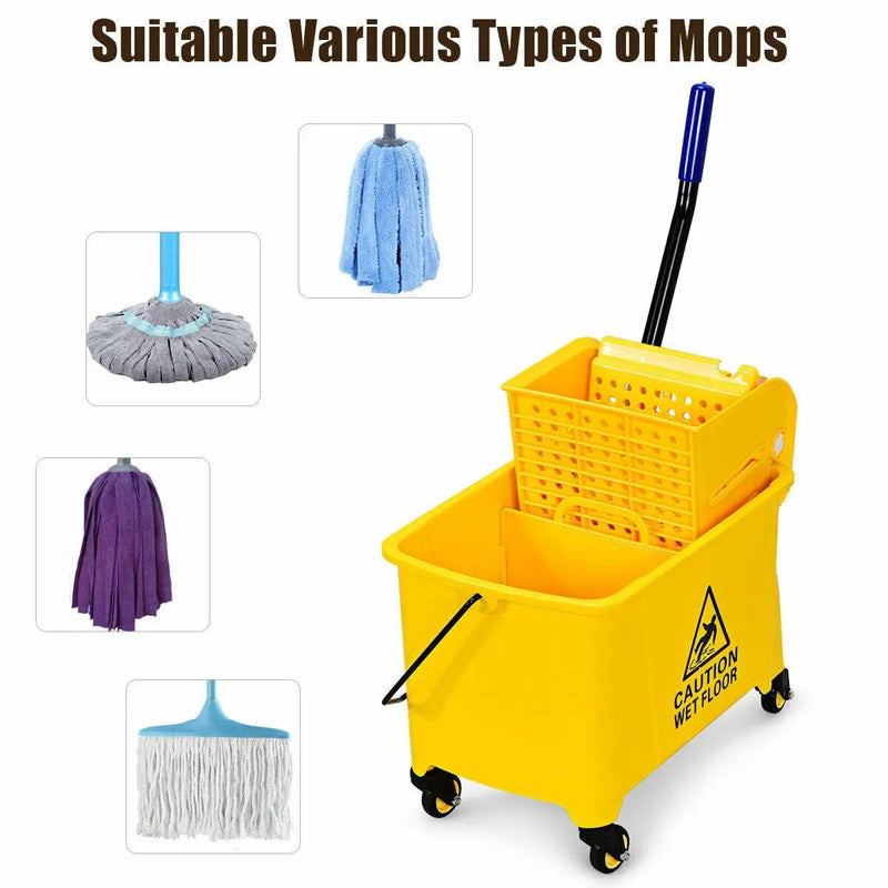 21 Quart Mop Bucket Side Press Wringer on Wheels With Panel by DirectDeals